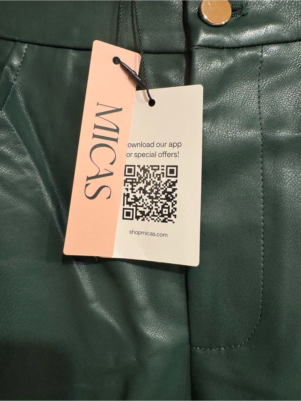 Faux Leather Dark Green Zipper Hollow Out Ring Trousers. Women’s size M - Picture 4 of 6